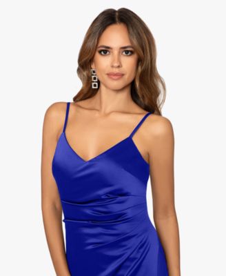 Women's Satin Ruched V-Neck Gown