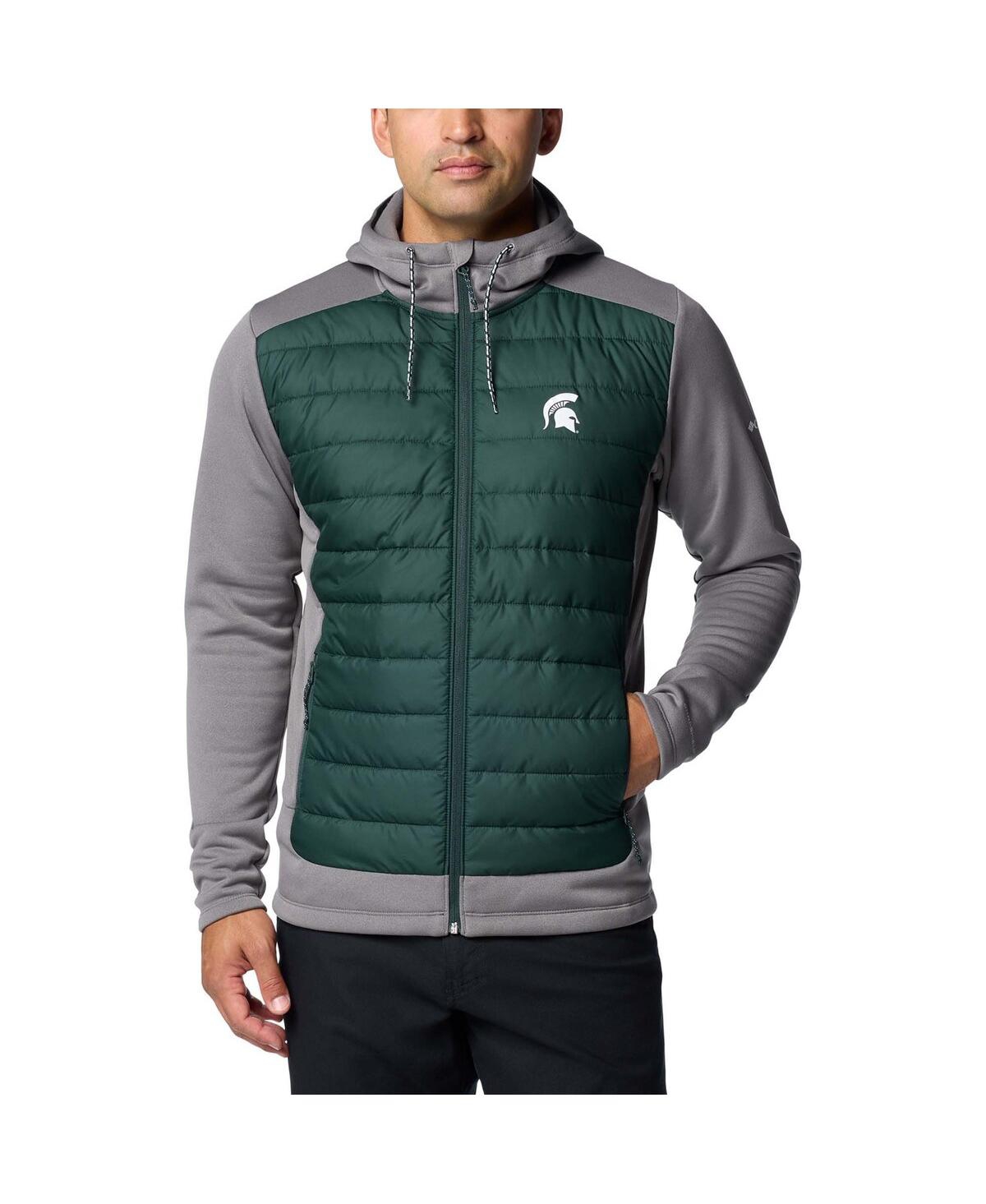 Men's Green/Gray Michigan State Spartans Out-Shield Hybrid Full-Zip Hoodie Jacket - Green, Gray