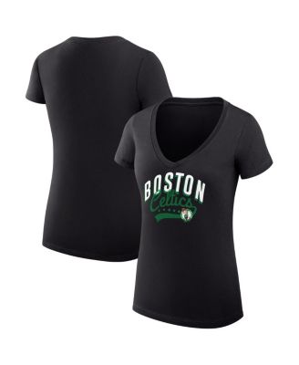 G-III 4Her by Carl Banks - Women's Black Boston Celtics Filigree Logo V-Neck Fitted T-Shirt