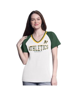 G-III 4Her by Carl Banks - Women's&nbsp;White/Green Athletics Ball Park Raglan V-Neck T-Shirt