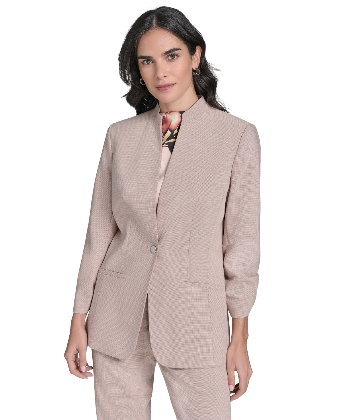 Calvin Klein Women's Textured 3/4-sleeve One-button Jacket