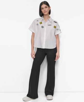 Women's Cotton Collared Pins & Patch Blouse