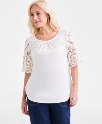 Style & Co - Petite Eyelet-Sleeve Top, Exclusively at Macy's