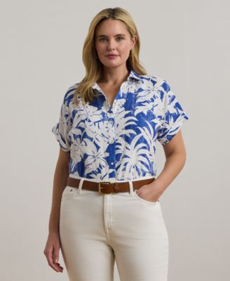 Lauren Ralph Lauren - Plus Size Relaxed-Fit Print Short-Sleeve Shirt
