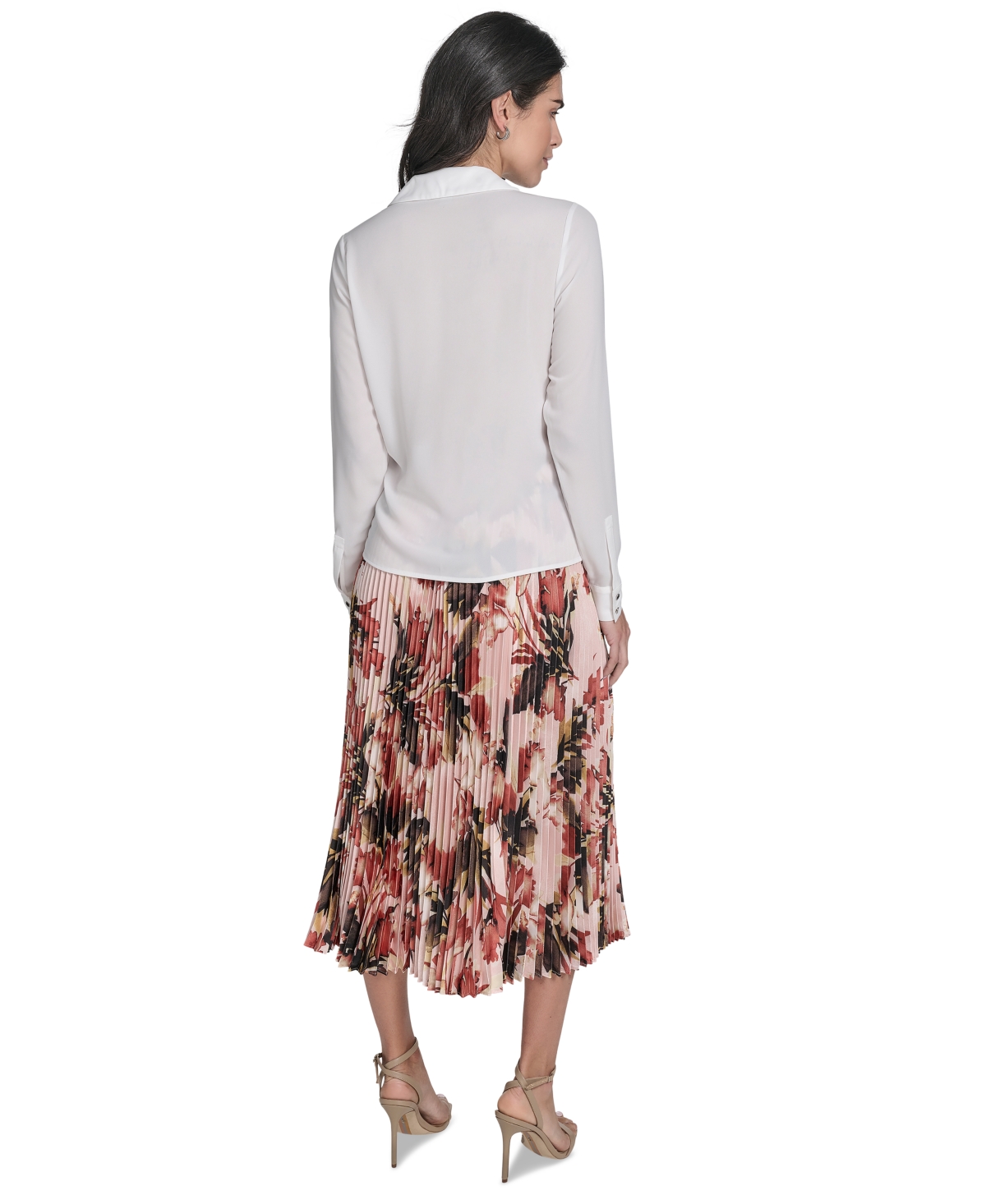 Calvin Klein Petite Ruffle-trim Collared Blouse In White