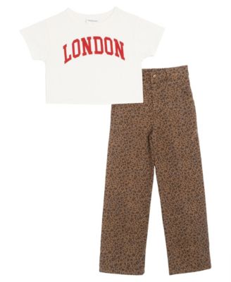 Rare Editions - Big Girls  2-Piece T-Shirt and Leopard Twill Pant Set