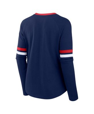 Women's Navy Atlanta Braves Won Done Raglan Lace-Up Long Sleeve T-Shirt