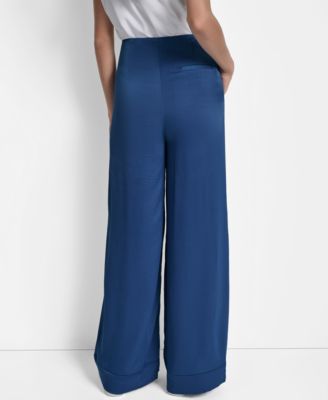 Women's Glazed High Rise Seamed-Cuff Wide-Leg Pants