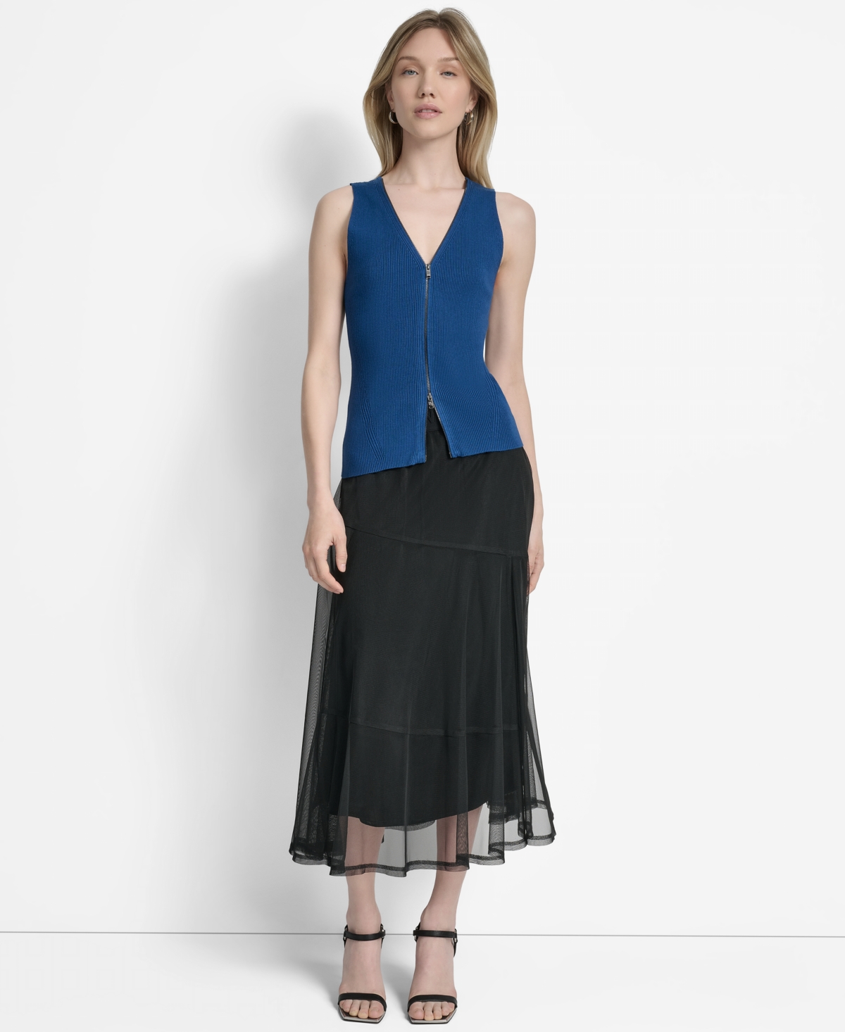 Dkny Front Zip Sweater Vest In Blue