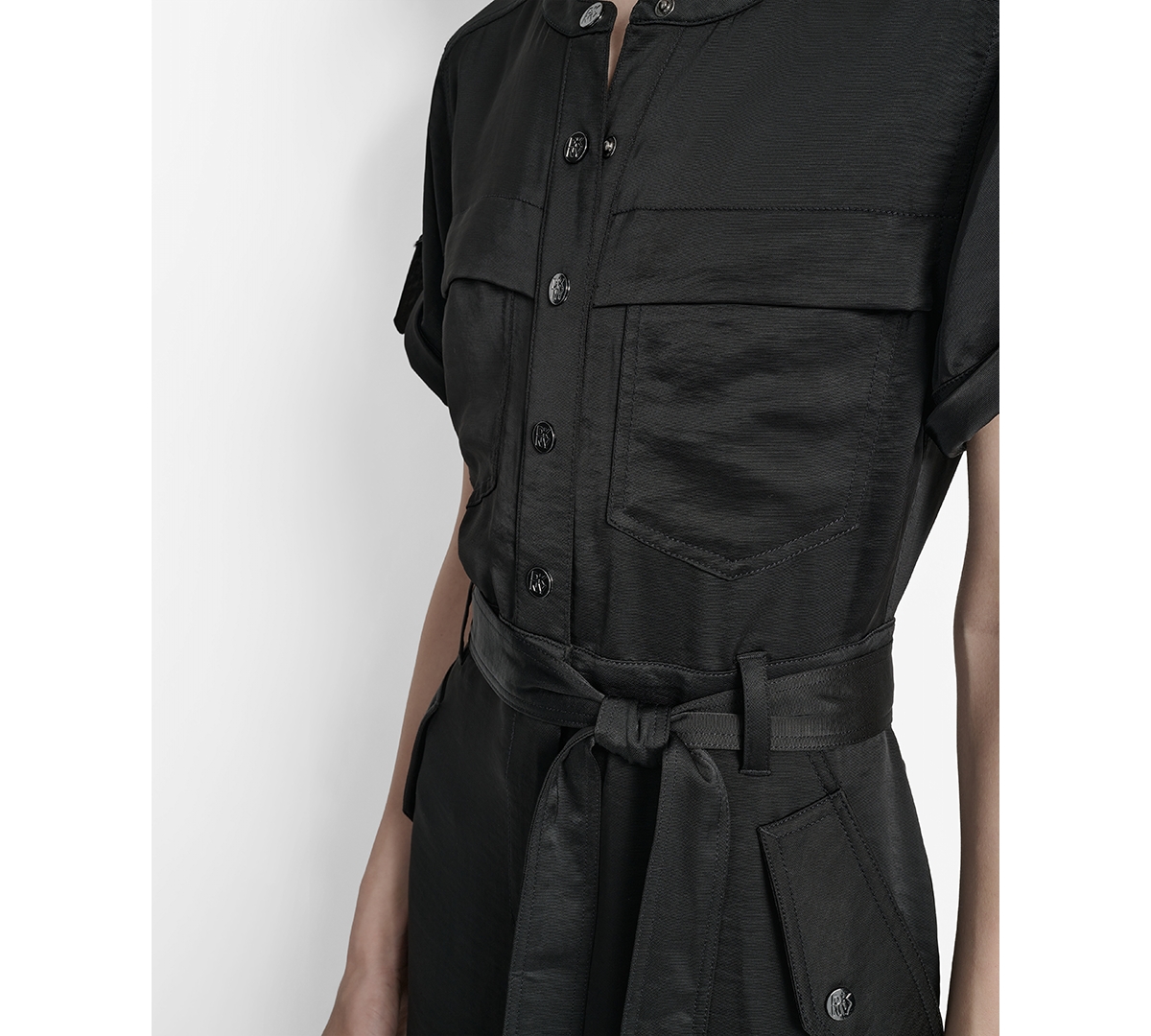 Dkny Women's Weathered Twill Snap-front Utility Jumpsuit In Black