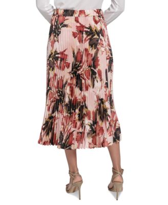 Petite Printed Pleated Midi Skirt