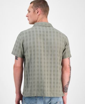 Men's Conrad Regular-Fit Embroidered Mesh Check Button-Down Shirt