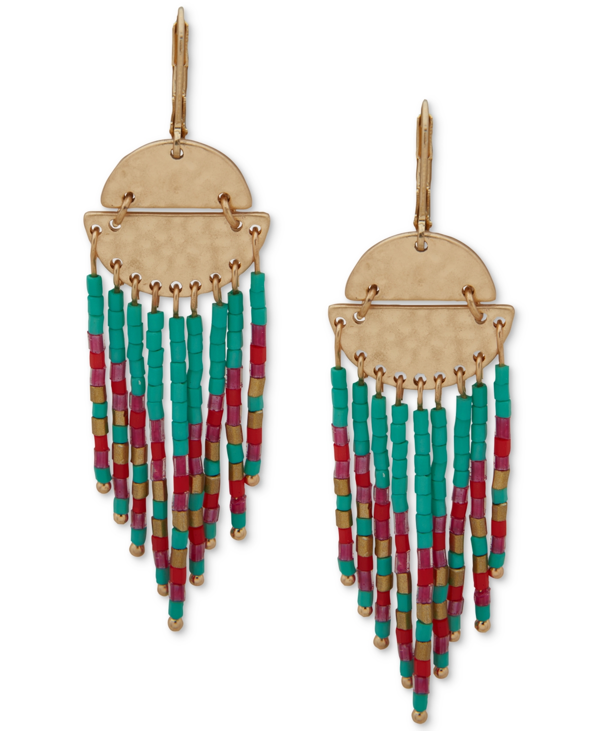 Gold-Tone Beaded Fringe Statement Earrings - Multi
