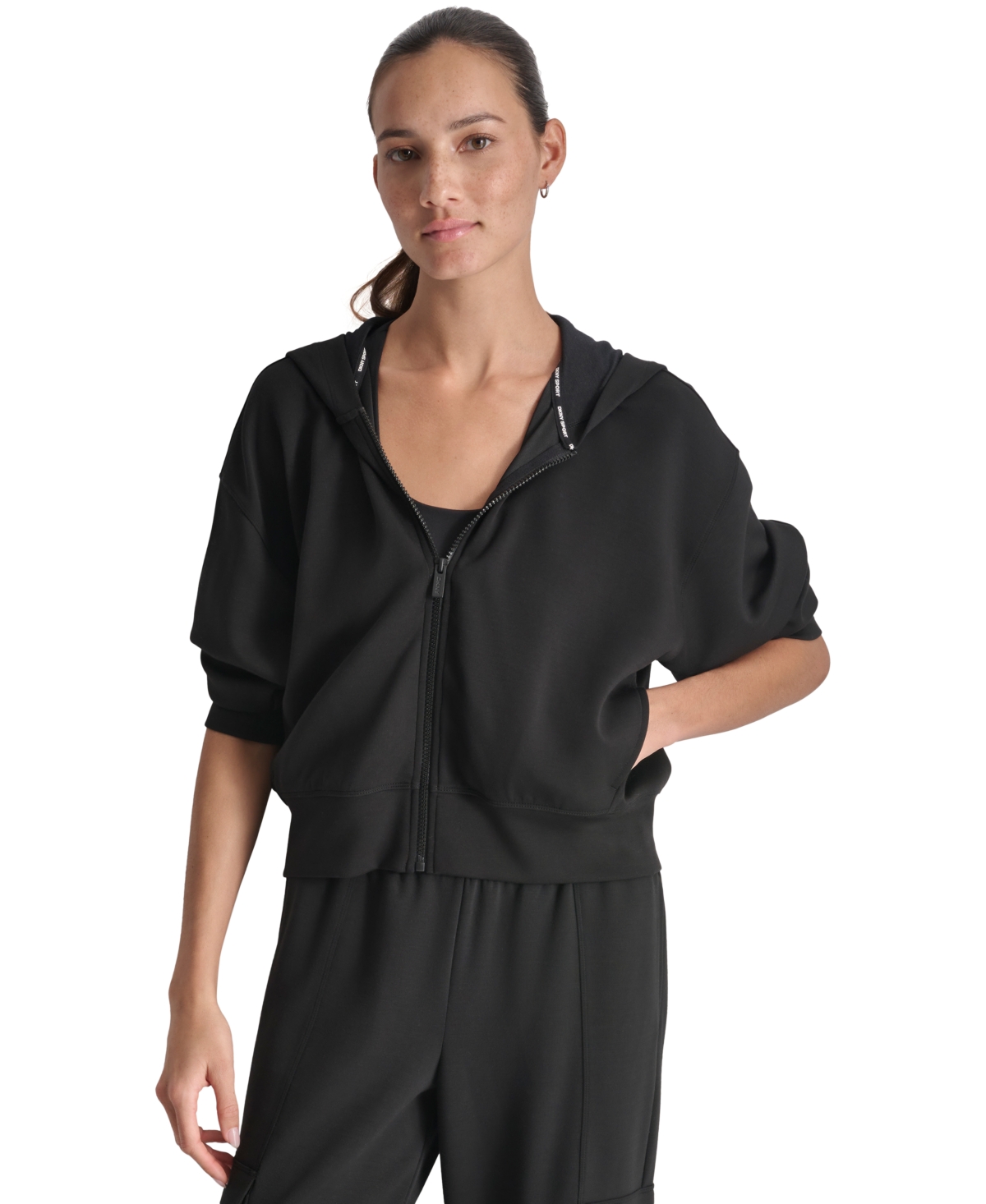 Sport Women's Drop-Shoulder High-Line Zip Scuba Hoodie - Black