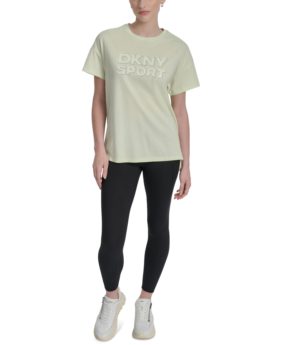 Dkny Sports Women's Rhinestone-Logo Drop-Shoulder T-Shirt