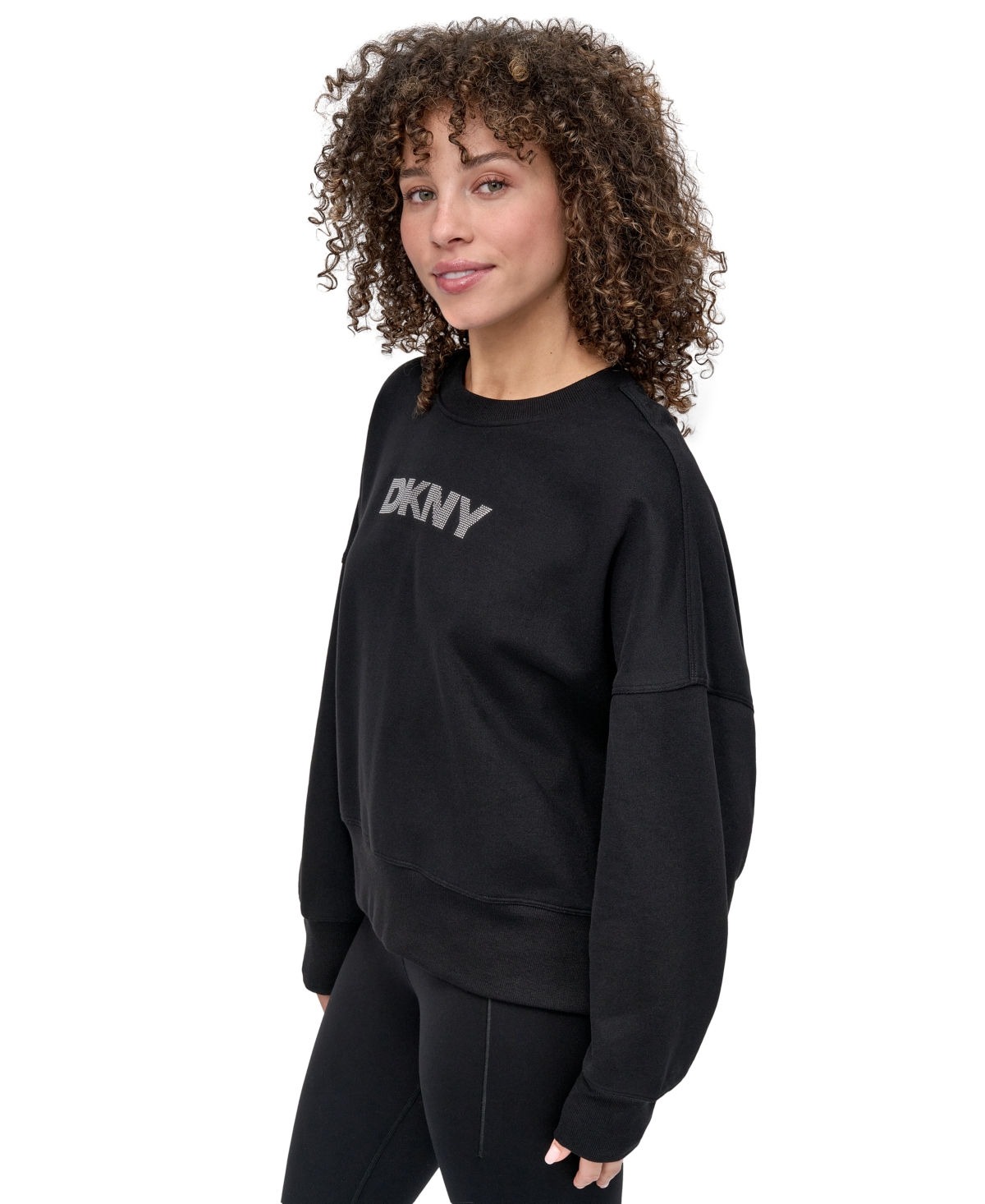 Dkny Sport Women's Mini Stud Logo Crew Neck Sweatshirt In Black