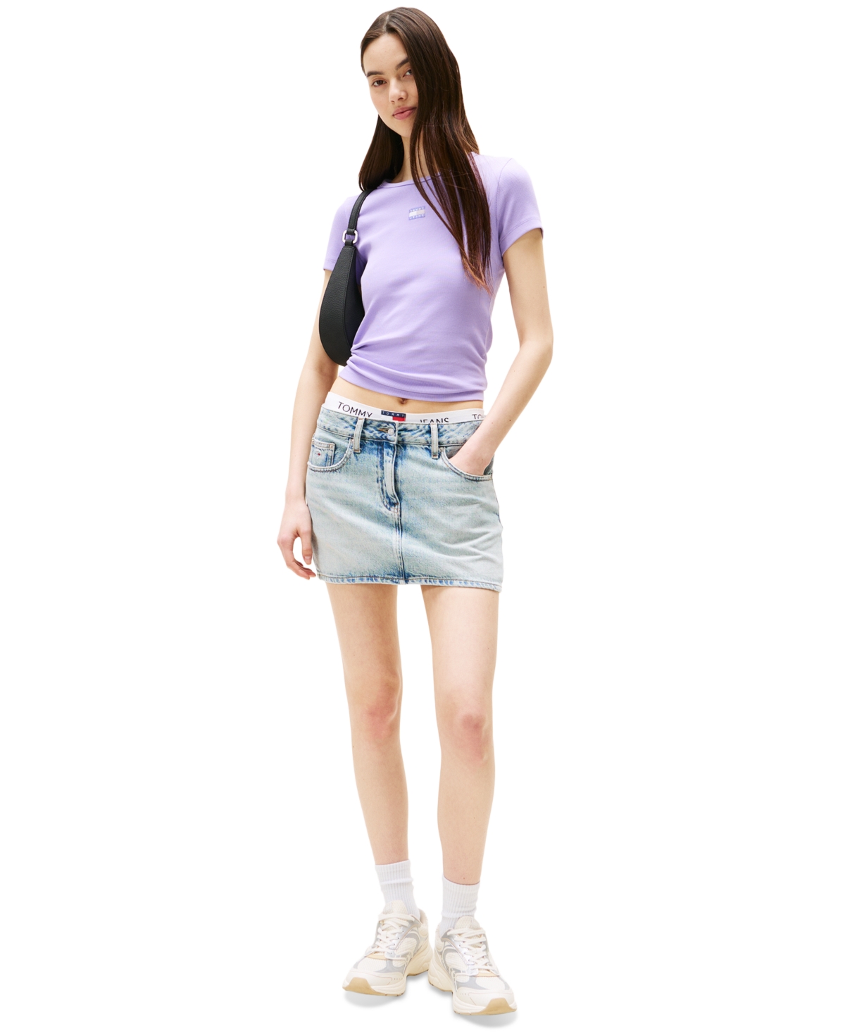 Tommy Jeans Women's Badge Logo Ribbed T-shirt In Purple