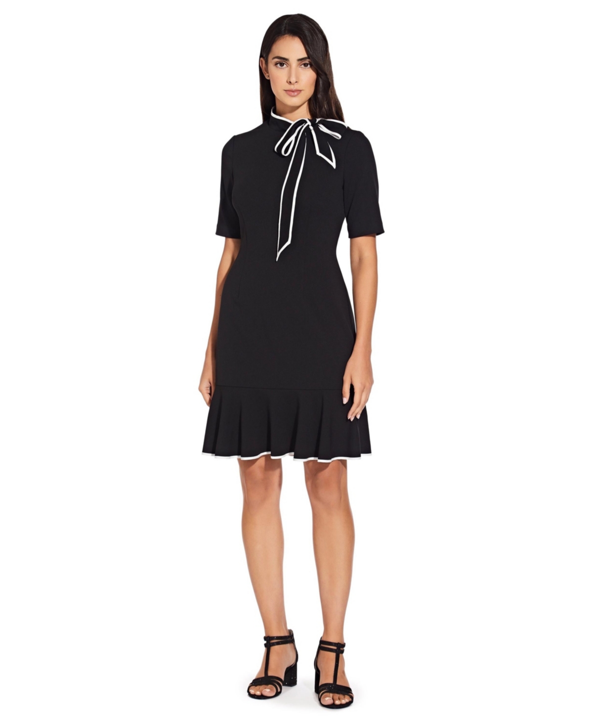 Women's Tie-Neck Dress - Black, Ivory