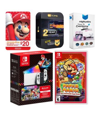 Switch OLED Console Mario Kart 8 Bundle with Paper Mario: the Thousand Year Door, Nintendo $20 eShop Gift Card, MightySkins Console and Contr