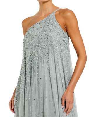 Women's One Shoulder Embellished Trapeze A Line Gown