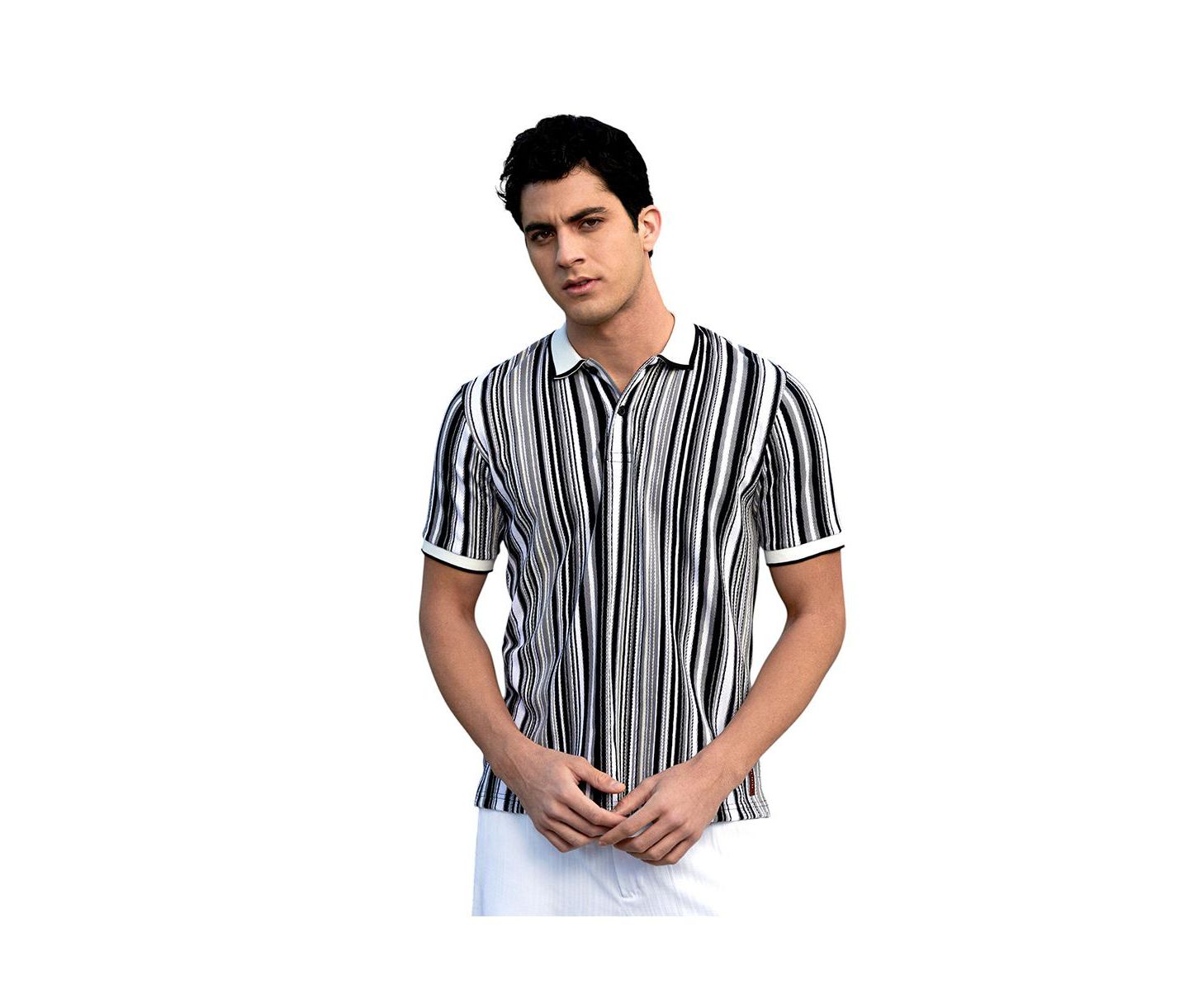 Мужская футболка Cahoot Campus Sutra Cream White and Midnight Black Multitrack Knit Polo, цвет: Чёрный — фото 1