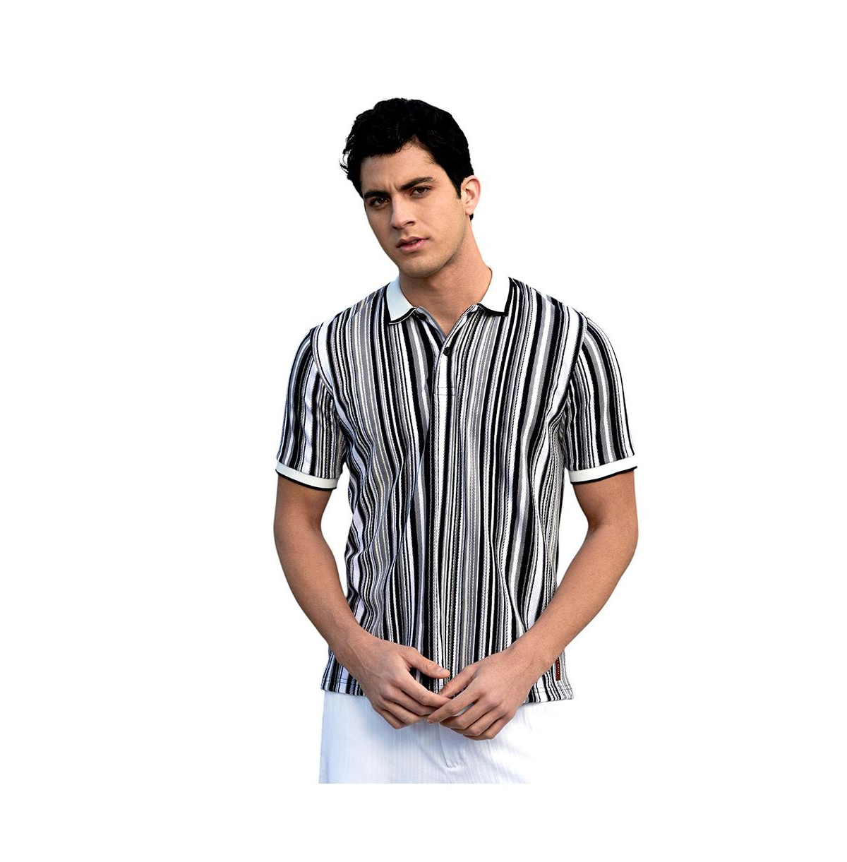 Men's Cream White & Midnight Black Multitrack Knit Polo T-Shirt - Black
