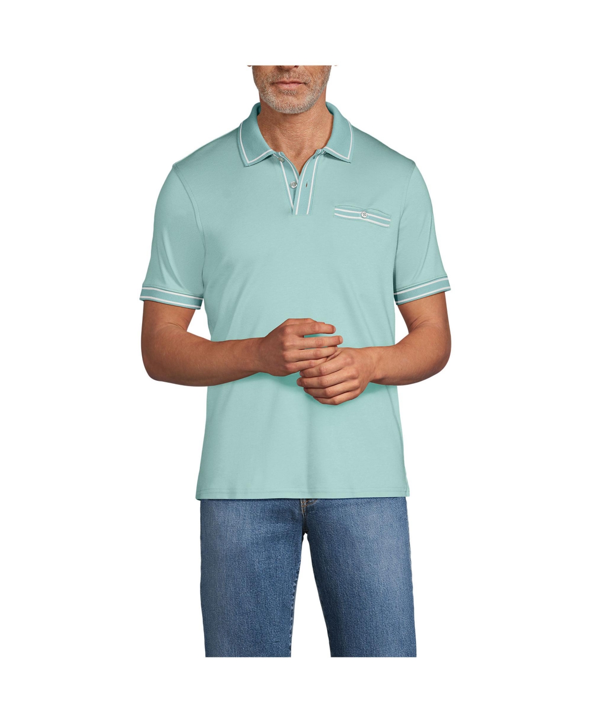 Men's Short Sleeve Tipped Welt Pocket Supima Polo - Pale teal
