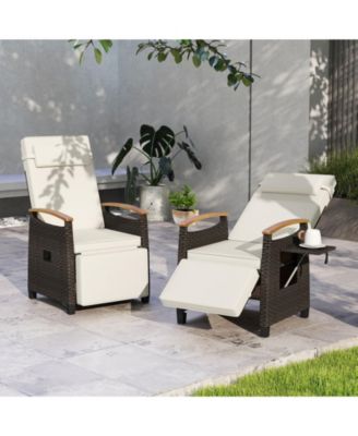 2PCS Patio Rattan Lounge Chair PE Wicker Recliner Chair w/ Adjustable Backrest & Footrest