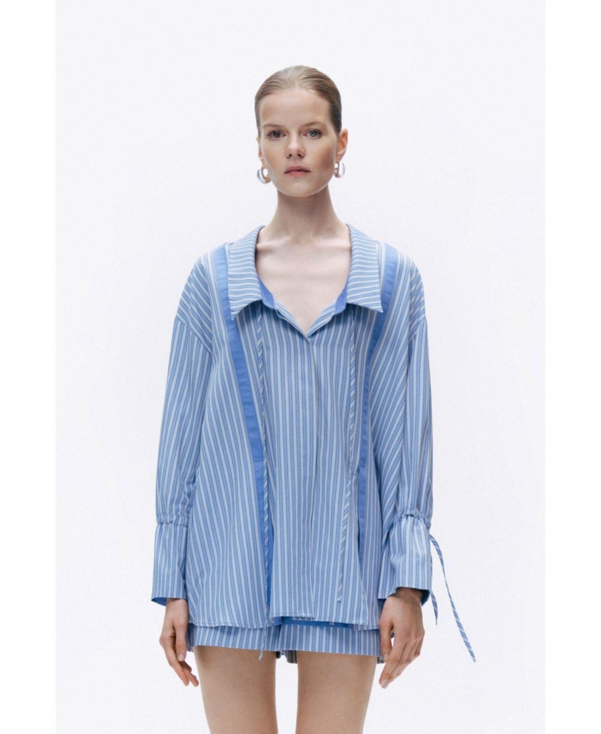 Women's Shirt with Woven Label Details - Blue
