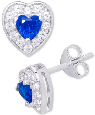 Macy's - Blue Spinel (3/8 ct. t.w.) & Lab Grown White Sapphire (1/8 ct. t.w.) Heart Halo Stud Earrings in Sterling Silver