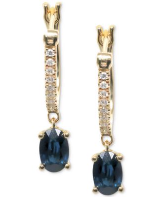 Sapphire (1-1/5 ct. t.w.) & Diamond (1/10 ct. t.w.) Dangle Hoop Earrings in 14k Gold