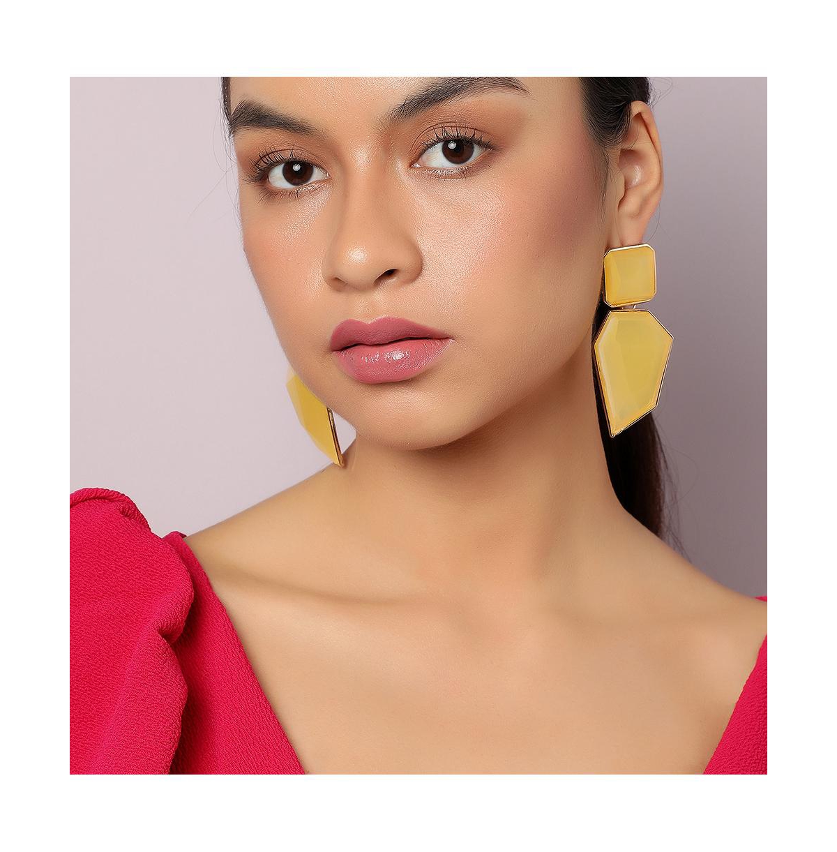 Sohi Women's Yellow Abstract Stone Drop Earrings