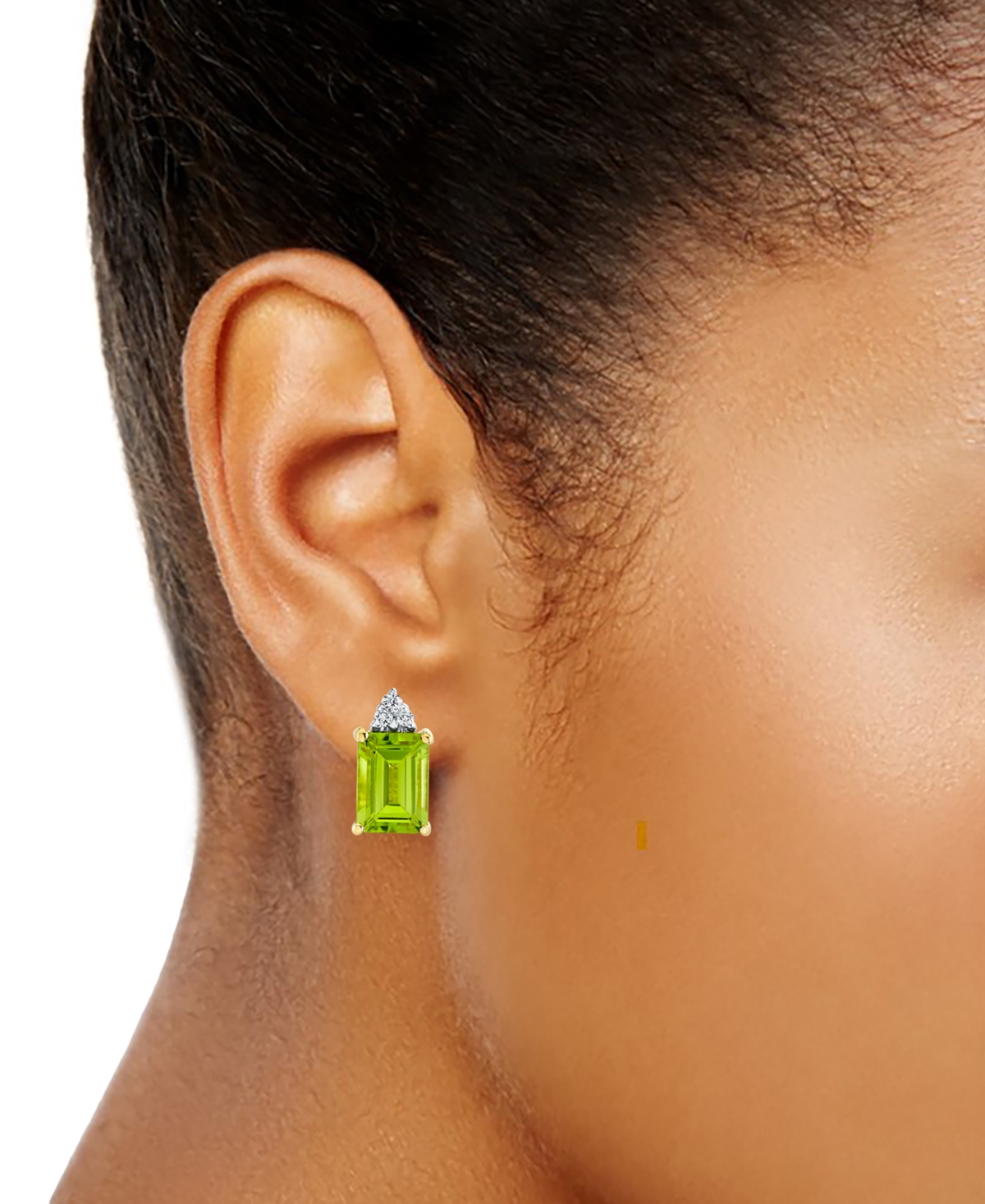 Macy's Peridot (2-1/10 Ct. T.w.) & Diamond Accent Stud Earrings In 14k Yellow Gold In Gold