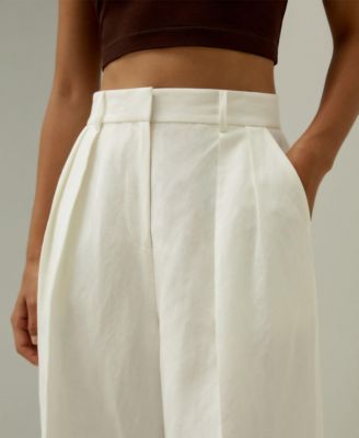 Women's Front-Pleated Silk-Linen Blend Trousers