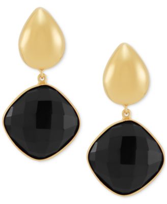 Green Onyx Square Drop Earrings in 24k Gold-Plated Sterling Silver (Also in Black Onyx)
