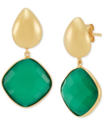 Green Onyx Square Drop Earrings in 24k Gold-Plated Sterling Silver (Also in Black Onyx)