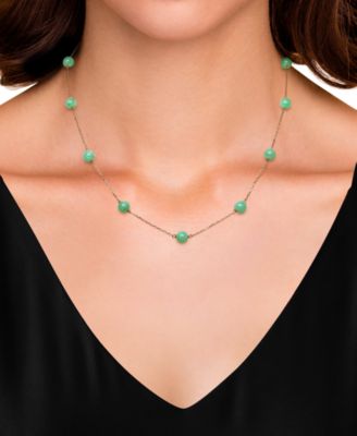 Dyed Green Jade Bead Station 18" Collar Necklace in 10k Gold