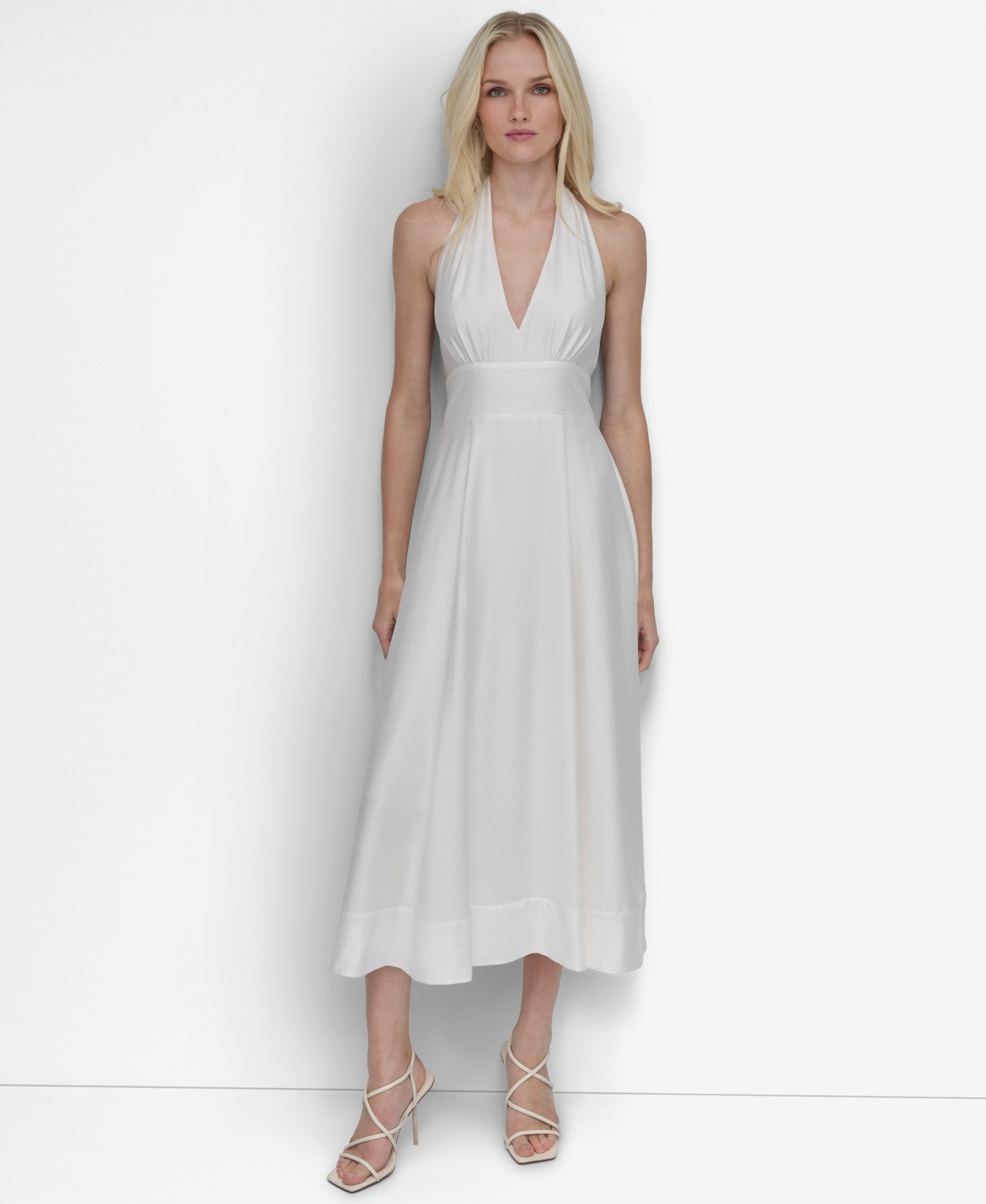 Women's Halter V-Neck Tie-Back Midi Dress - Ivory