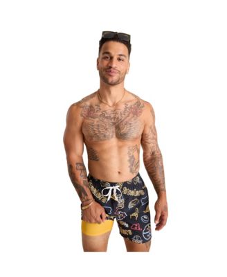 Men's 5.5" Black Pittsburgh Steelers The Neon Lined Classic Swim Trunks