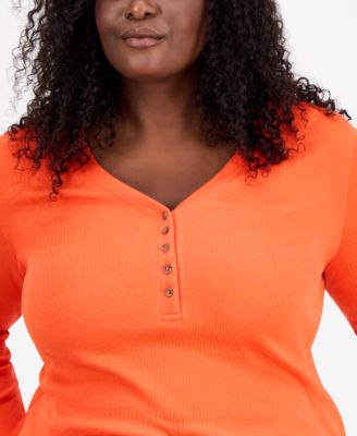 Trendy Plus Size V-Neck Henley Shirt