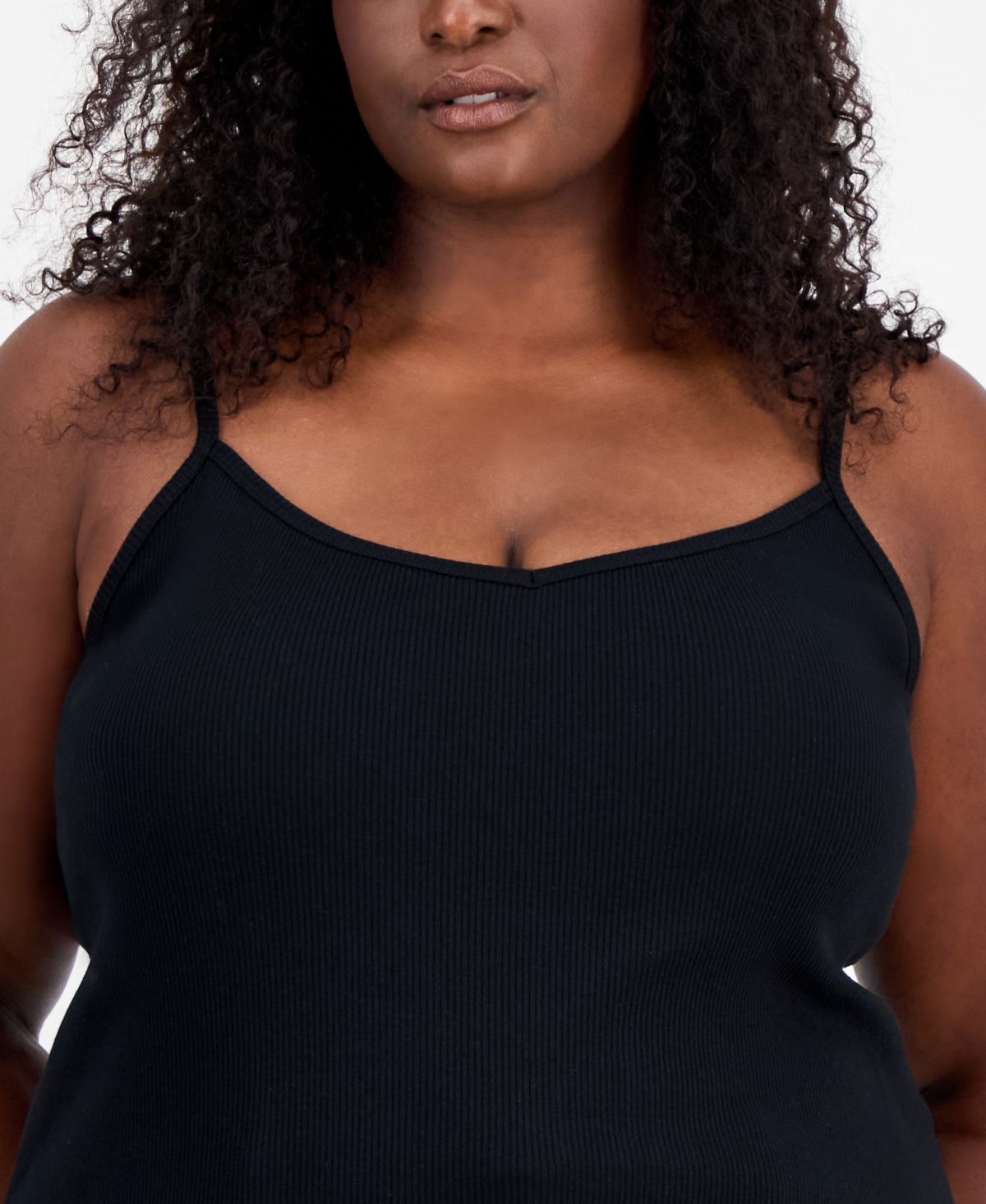 On 34th Trendy Plus Size Striped Camisole Tank Top, Macy's Exclusive In Black