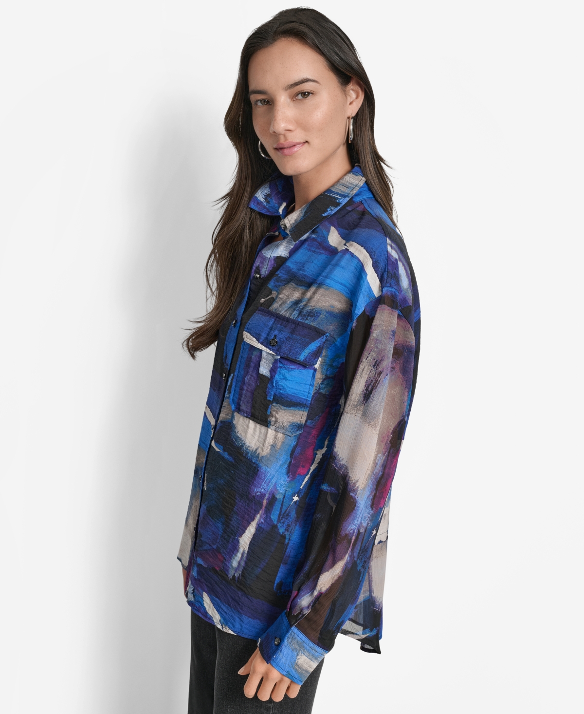 Dkny Women's Printed Voile Button-front Shirt