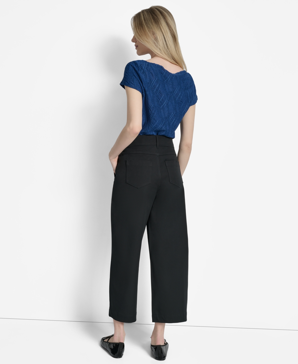 Dkny Button Pocket Crop Wide Leg Pants In Black
