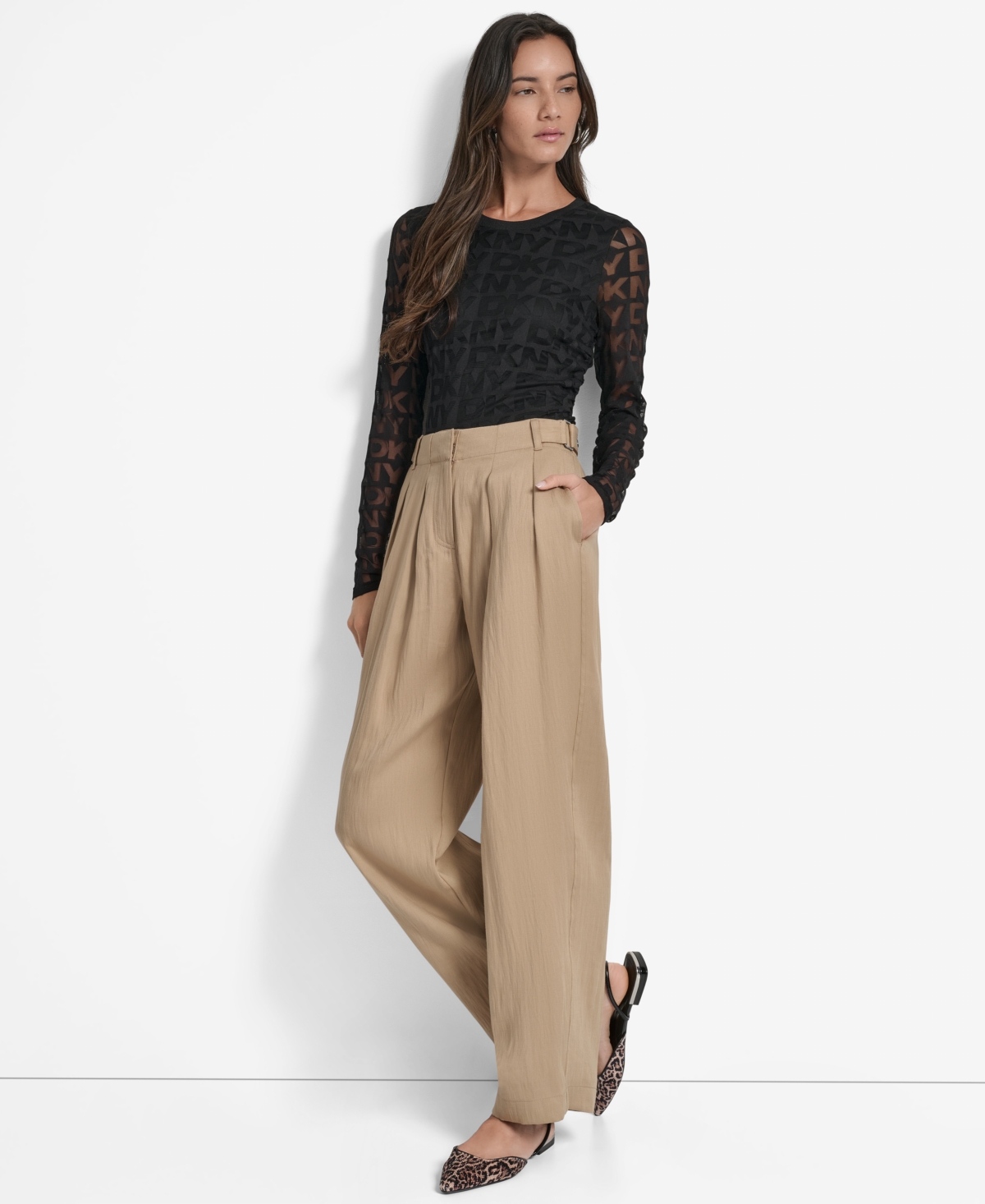 Dkny Weathered Twill Pleated Pants In Brown