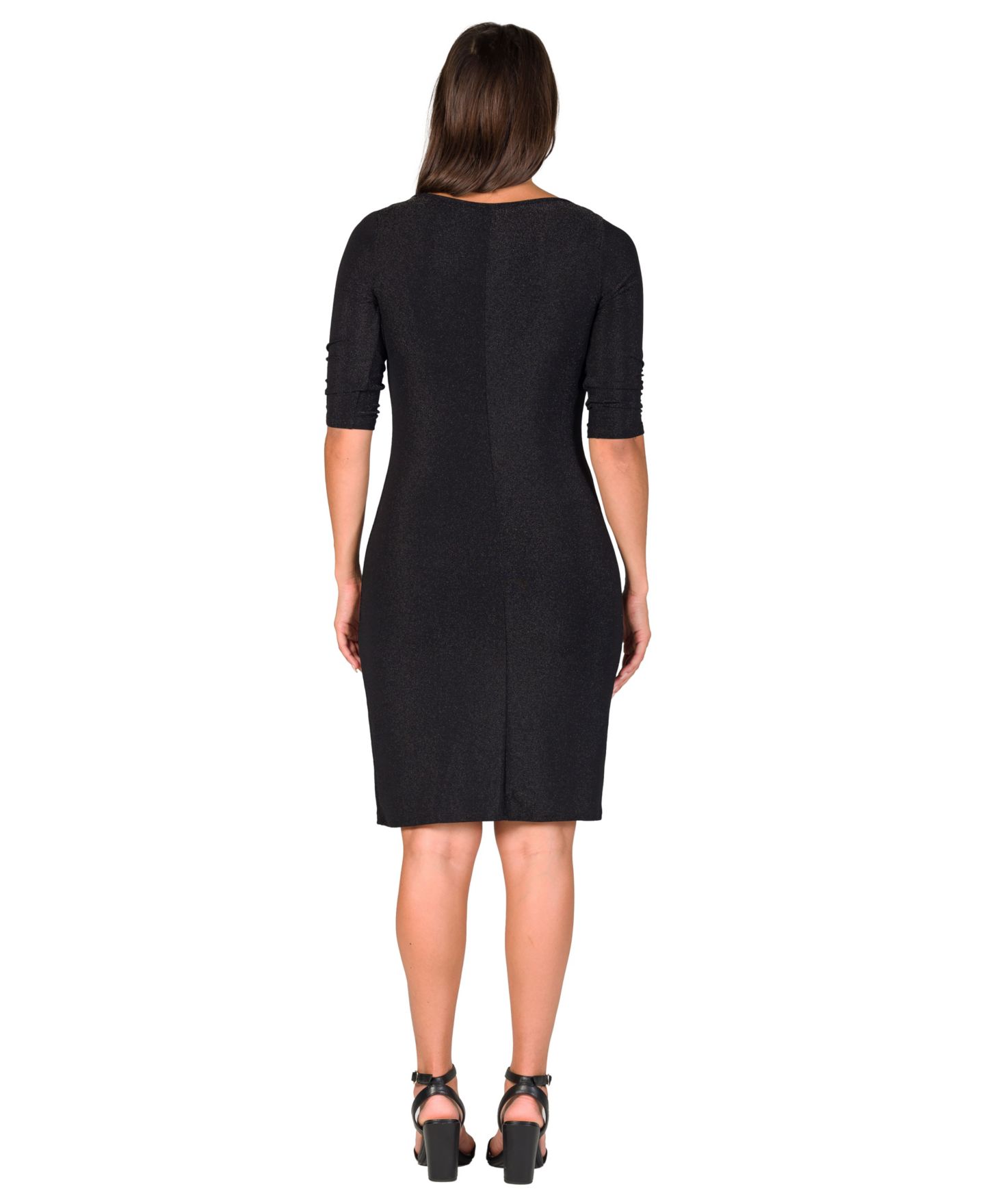 Женское платье 24seven Comfort Apparel Petite Elbow Length Sleeve Shimmer Bodycon Mini Party, цвет: Чёрный — фото 2