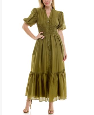 Taylor - Women's Split-Neck Puff-Sleeve Fit & Flare Dress