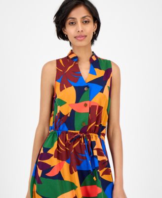 Women's Printed Drawstring Midi Shirtdress