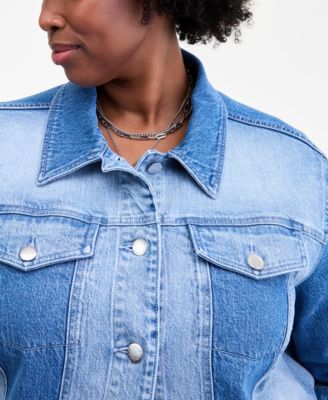 Trendy Plus Two-Tone Denim Trucker Jacket, Macy's Exclusive