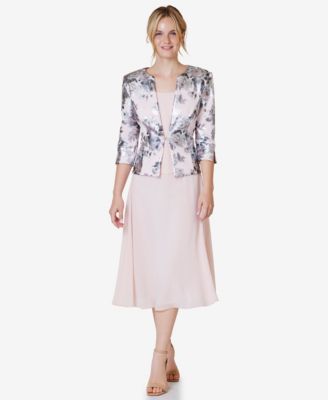 Women's 2.Pc Floral-Print 3/4-Sleeve Jacket & Sleeveless Midi Dress