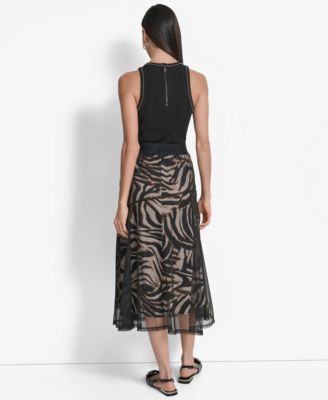 DKNY Women's Printed Mesh Layered Midi Skirt - Macy's